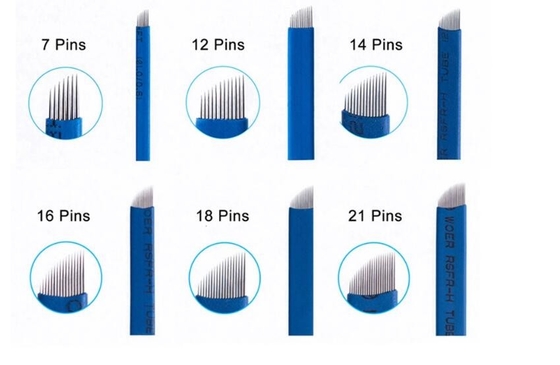 Blue Manual Tattoo Needles Microblading For Eyeliner Lips Permanent Makeup
